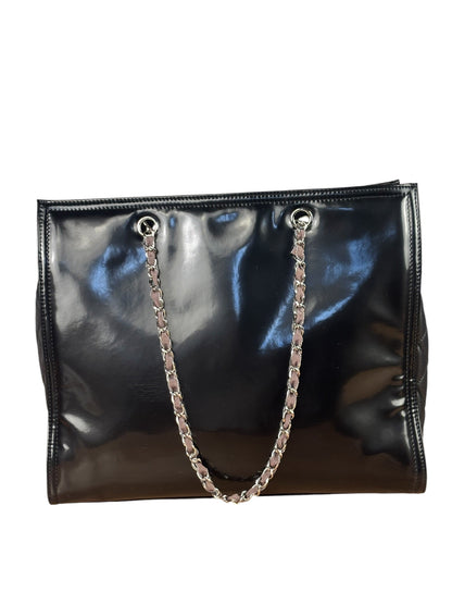 Chanel Black Patent Leather Quilted Lipstick Tote 2011