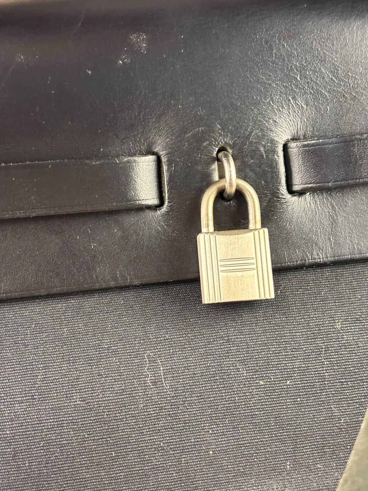 Hermes Black Leather Trim Herbag Two-Way Bag