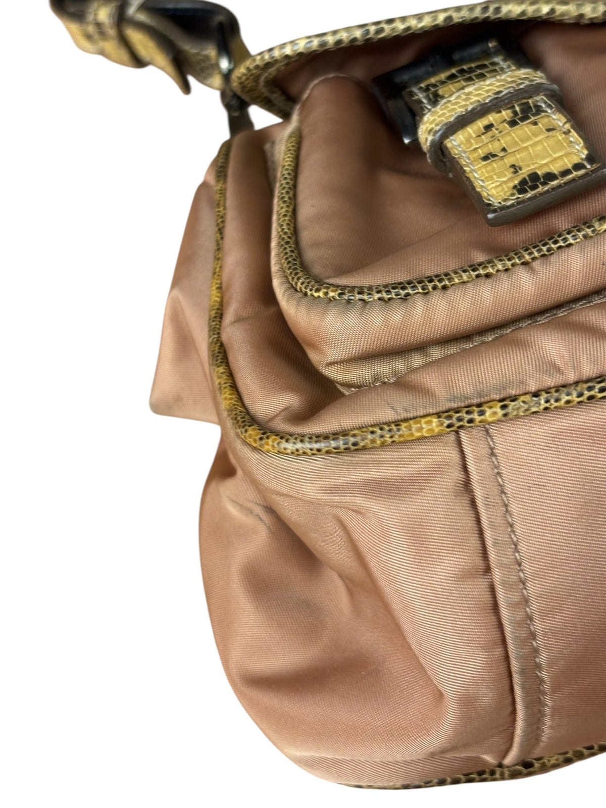Prada Soft Dusty Rose Tessuto Nylon Snakeskin Trim Multi-Pocket Shoulder Bag