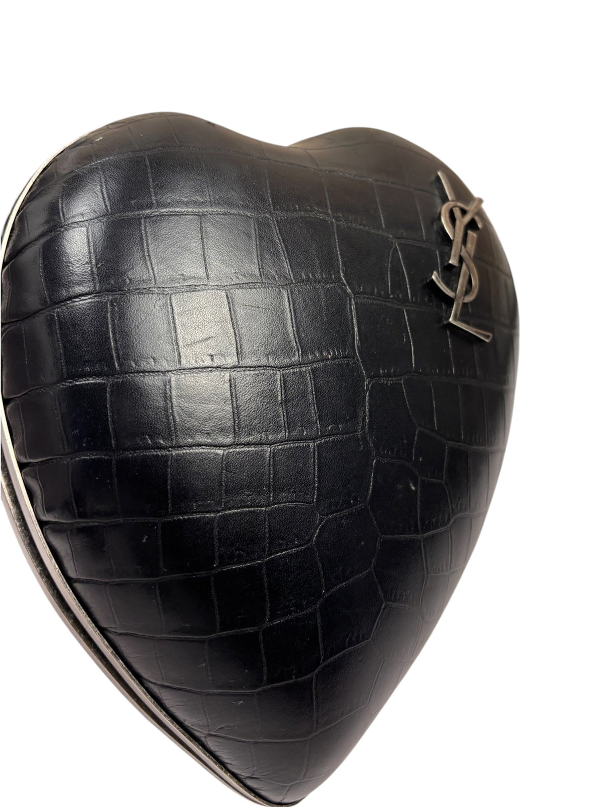 Yves Saint Laurent Black Crocodile-Embossed Love Box Clutch