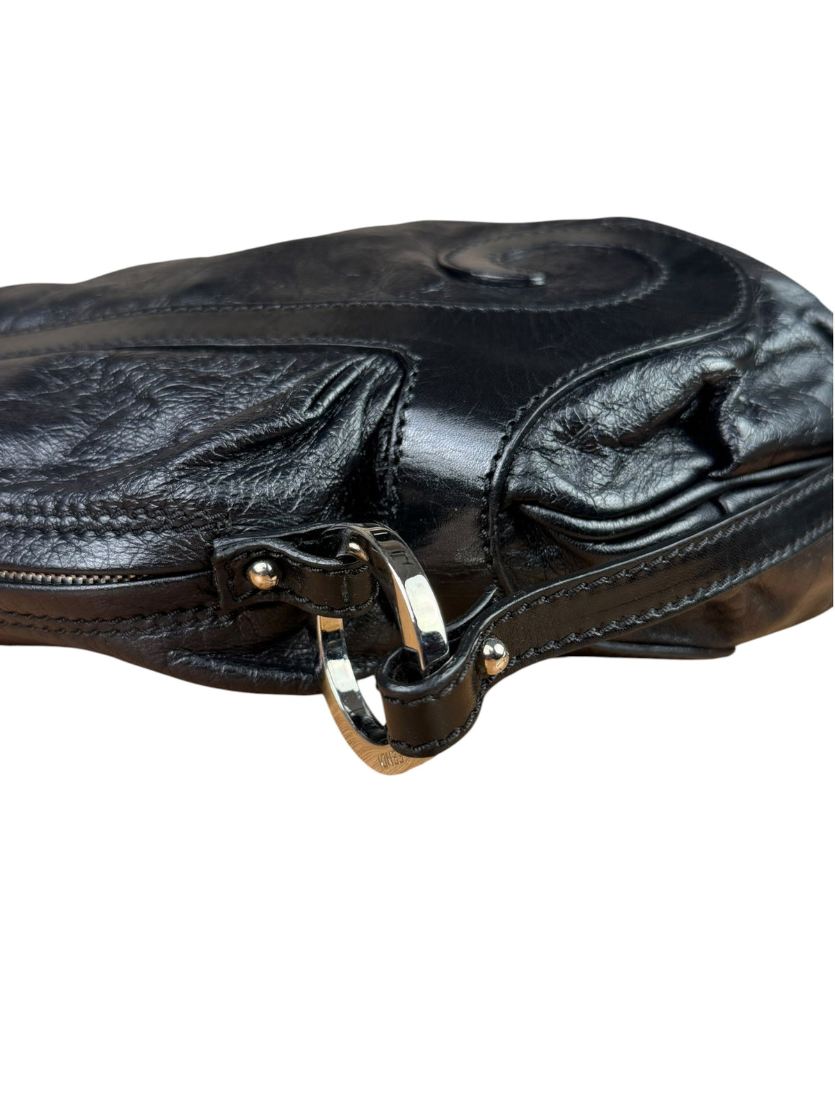 Fendi Vintage Black Leather Oyster Hobo Bag