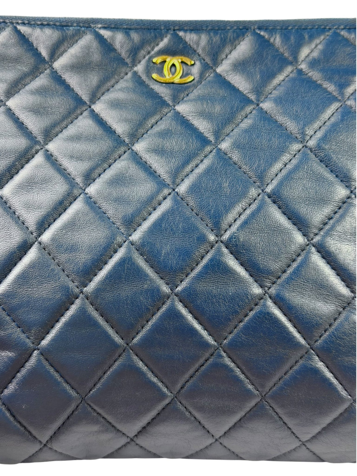 Chanel Blue Quilted Leather O-Case Zipped Pouch 2017