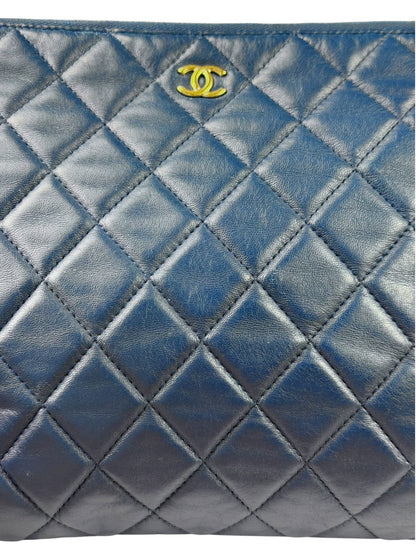Chanel Blue Quilted Leather O-Case Zipped Pouch 2017