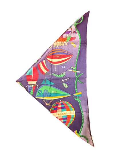 Hermes Blue Les Folies Du Ciel Silk Scarf