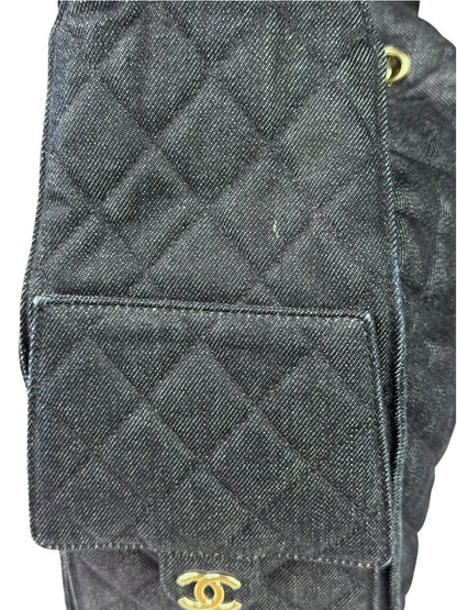 Chanel Navy Quilted Denim/Leather Trim 25 Hobo Bag 2021