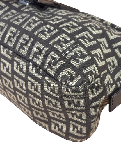 Fendi Black/Beige Leather Trim Zucca Mamma Baguette