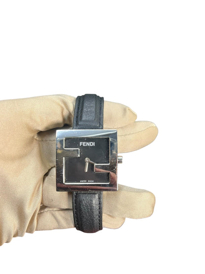 Fendi FF Black Dial Black Leather Strap