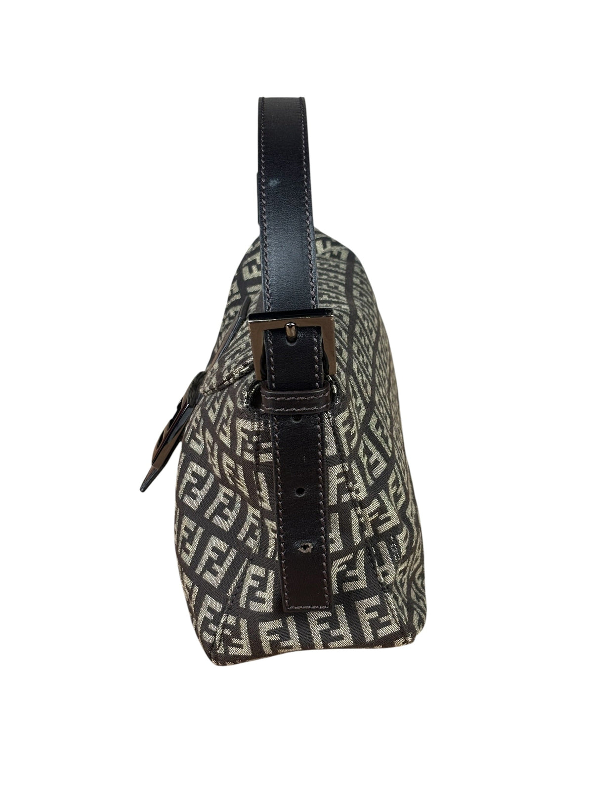 Fendi Black/Beige Leather Trim Zucca Mamma Baguette