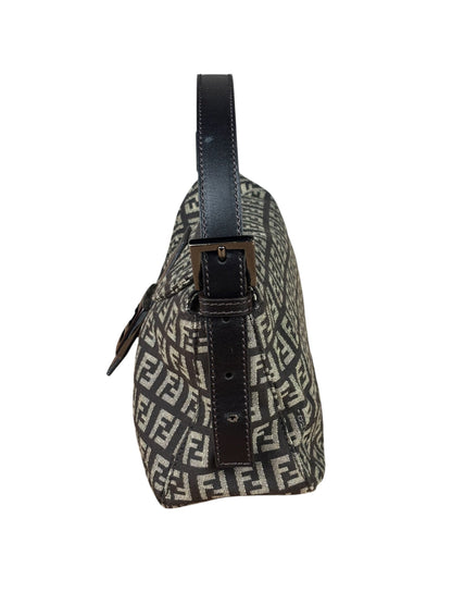 Fendi Black/Beige Leather Trim Zucca Mamma Baguette