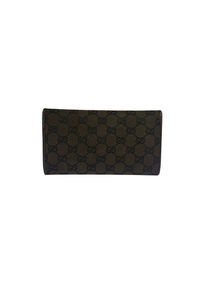 Gucci Brown Leather Trim GG TriFold Long Wallet