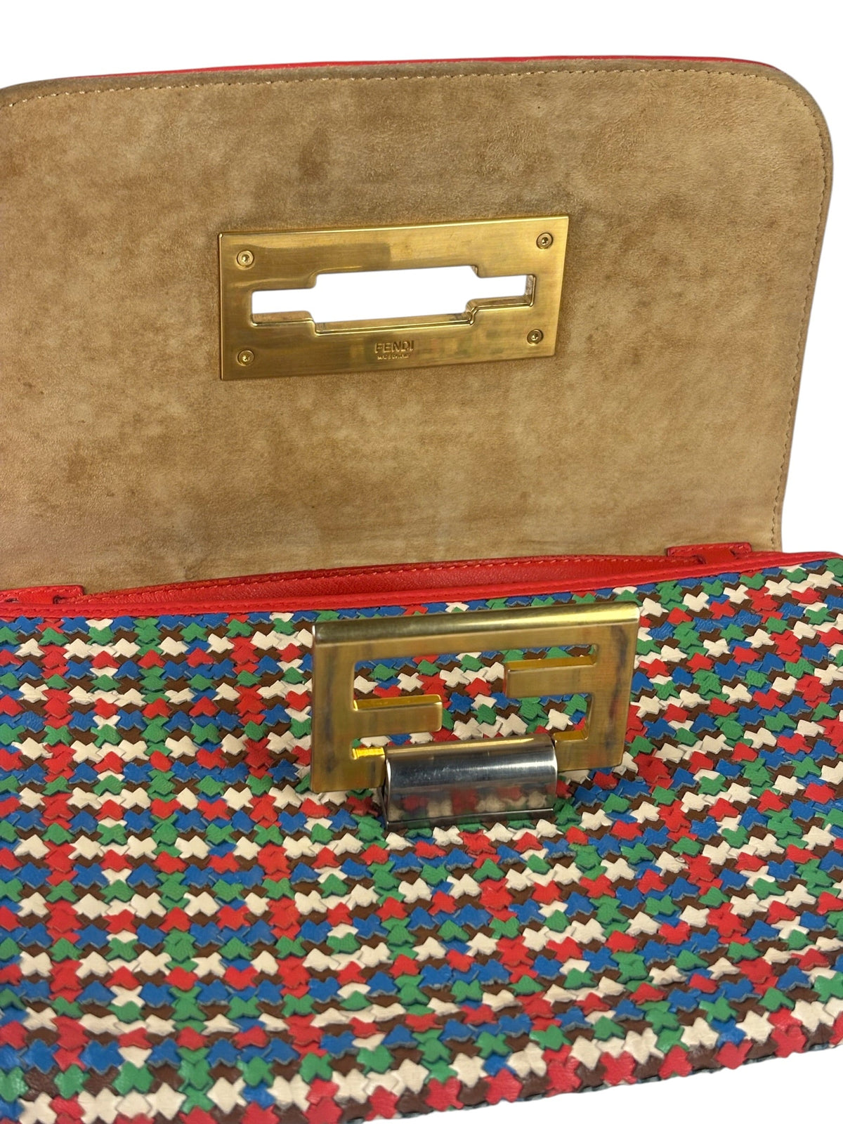 Fendi Colorblock Leather Woven Shoulder Bag