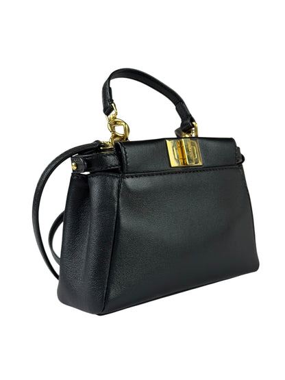 Fendi Black Leather Nano Peekaboo Two-Way Bag