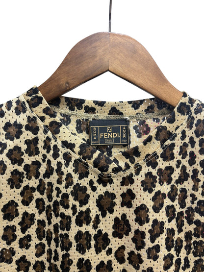 Fendi Black/Beige Leopard Print Short Sleeve Top