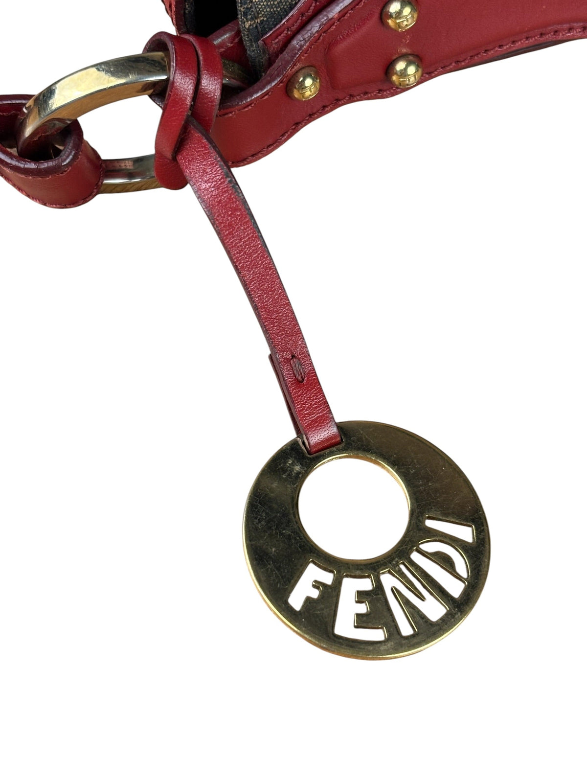Fendi Beige/Red Leather Trim Zucca Chef Flap Bag