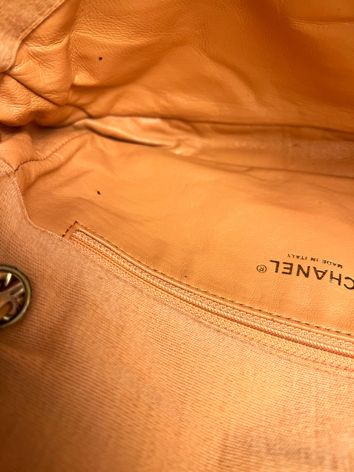 Chanel CC Peach Jersey Quilted Flap Bag
