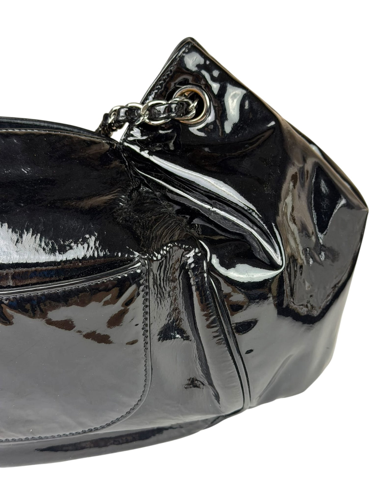 Chanel Black Patent Leather Camellia Petals Shoulder Bag 2010