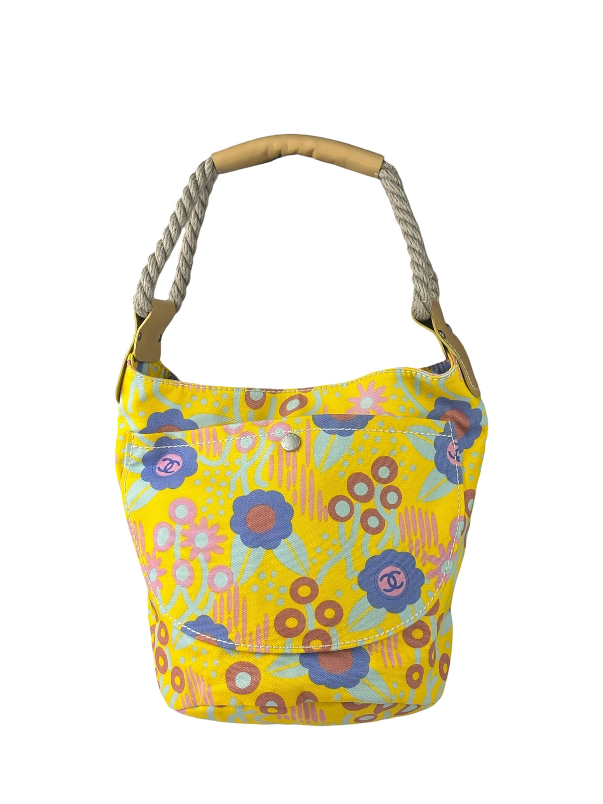 Chanel Canvas CC Floral Camellia Rope Bucket Shoulder Bag 2003