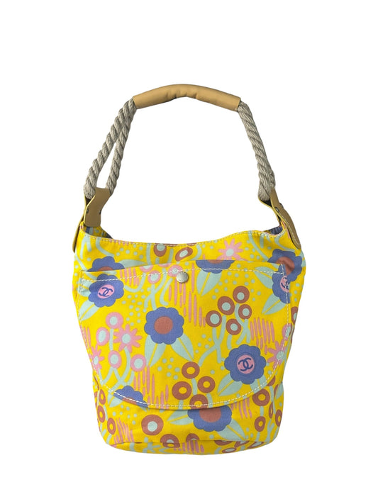 Chanel Canvas CC Floral Camellia Rope Bucket Shoulder Bag 2003