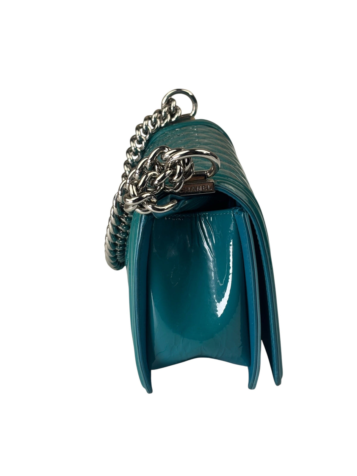Chanel Teal Quilted Patent Leather Boy Flap Bag 2014
