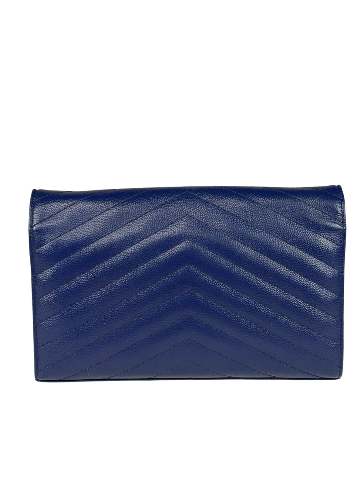 YSL Navy Blue Chevron Leather Cassandre Envelope Wallet On Chain