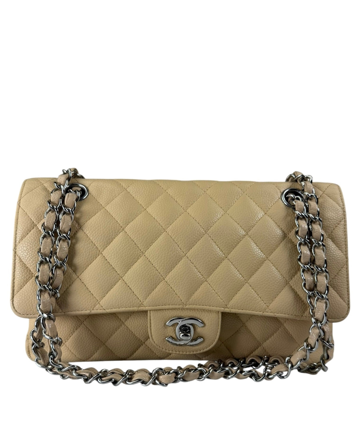 Chanel Beige Quilted Caviar Double Flap 2009