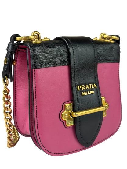 Prada Pink/Black Saffiano Leather Trim Small Cahier Crossbody Bag