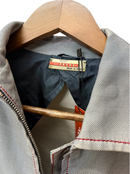 Prada Vintage Blue Striped Canvas Zip Up Collared Jacket