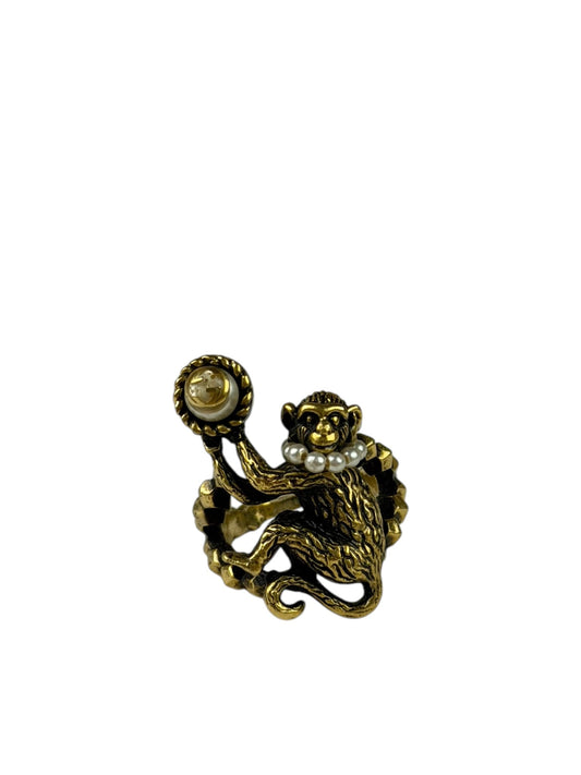 Gucci Faux Pearl Monkey Ring