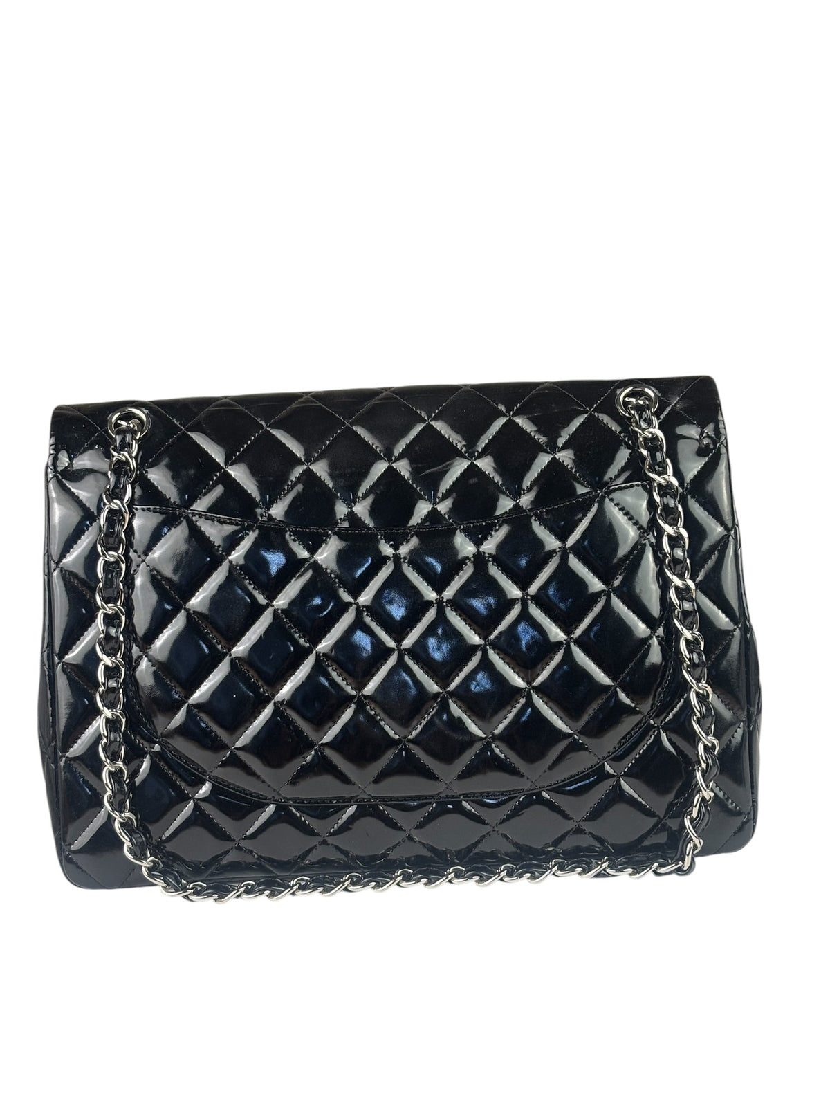 Chanel Black Patent Leather Quilted Leather Double Flap Jumbo Bag 2012