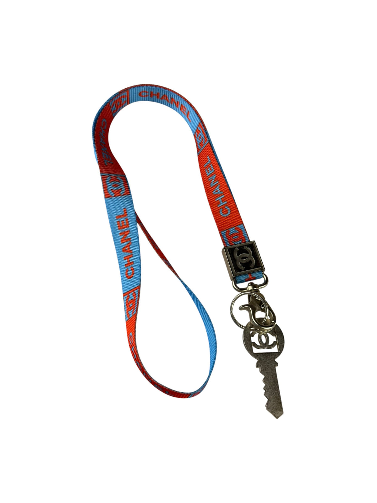 Chanel Coco Mark Nylon Strap Key Lanyard Blue
