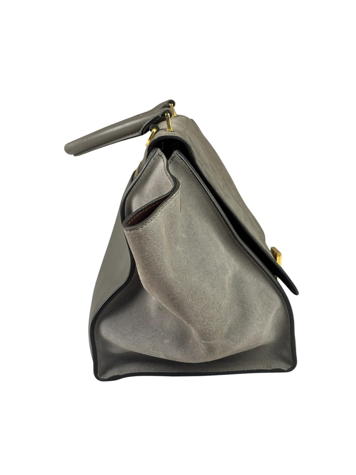 Celine Grey Suede/Leather Crocodile Embossed Trapeze Two-Way Bag