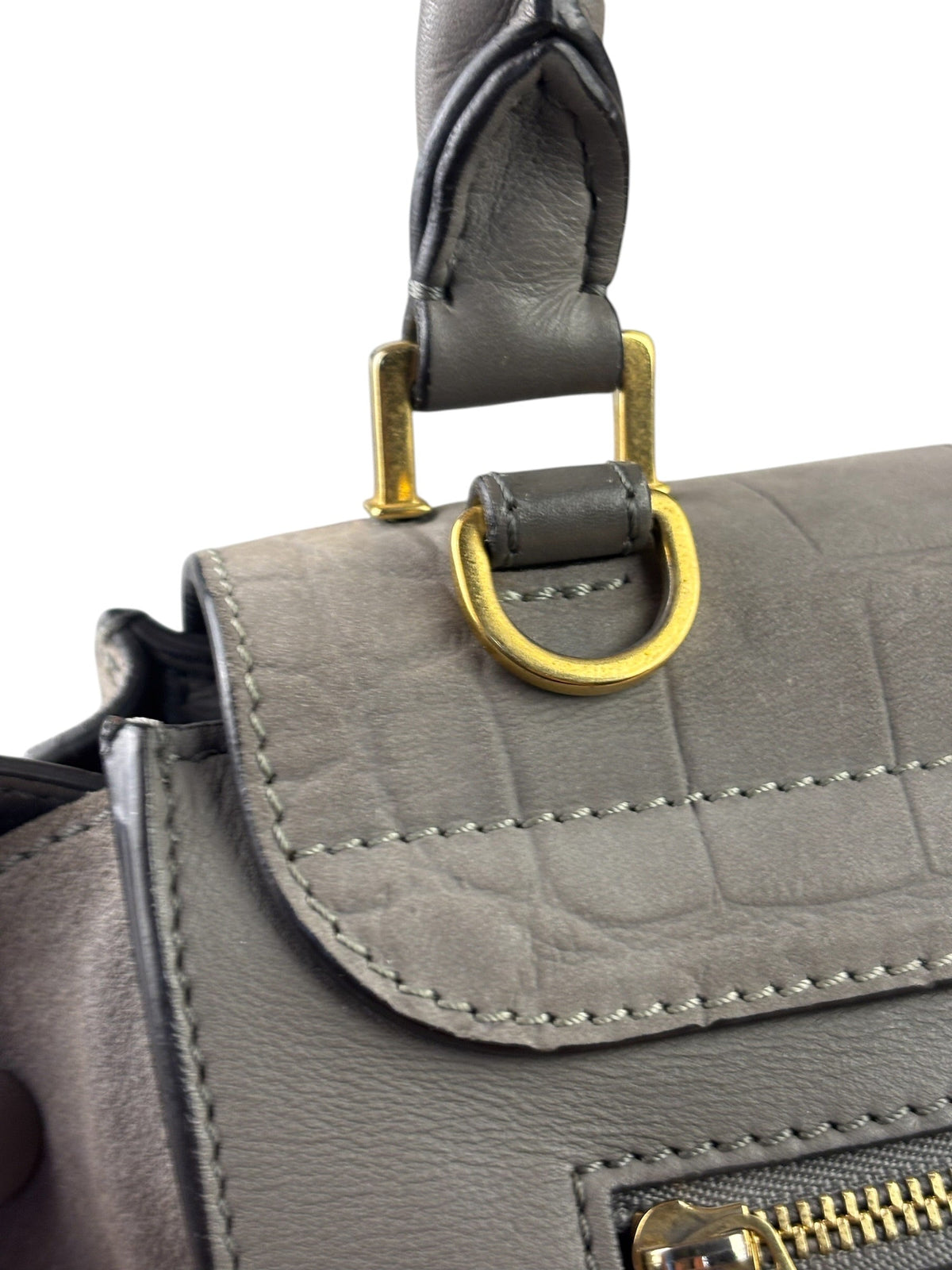 Celine Grey Suede/Leather Crocodile Embossed Trapeze Two-Way Bag