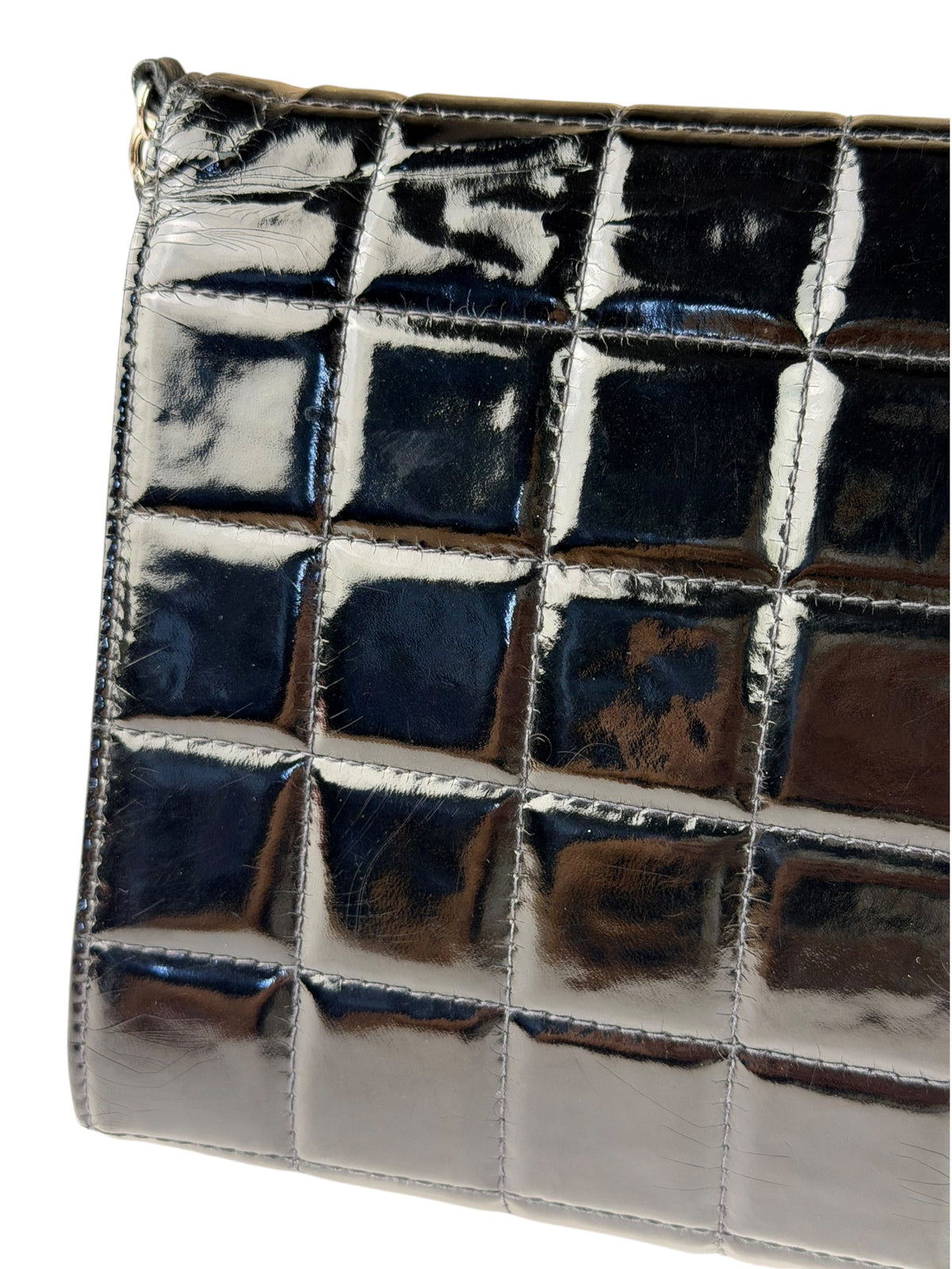 Chanel Black Patent Leather Chocolate Bar Flap Bag 2000