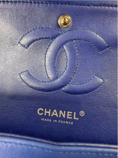 Chanel Shiny Blue Quilted Patent Leather Trim Double Flap Bag 2012
