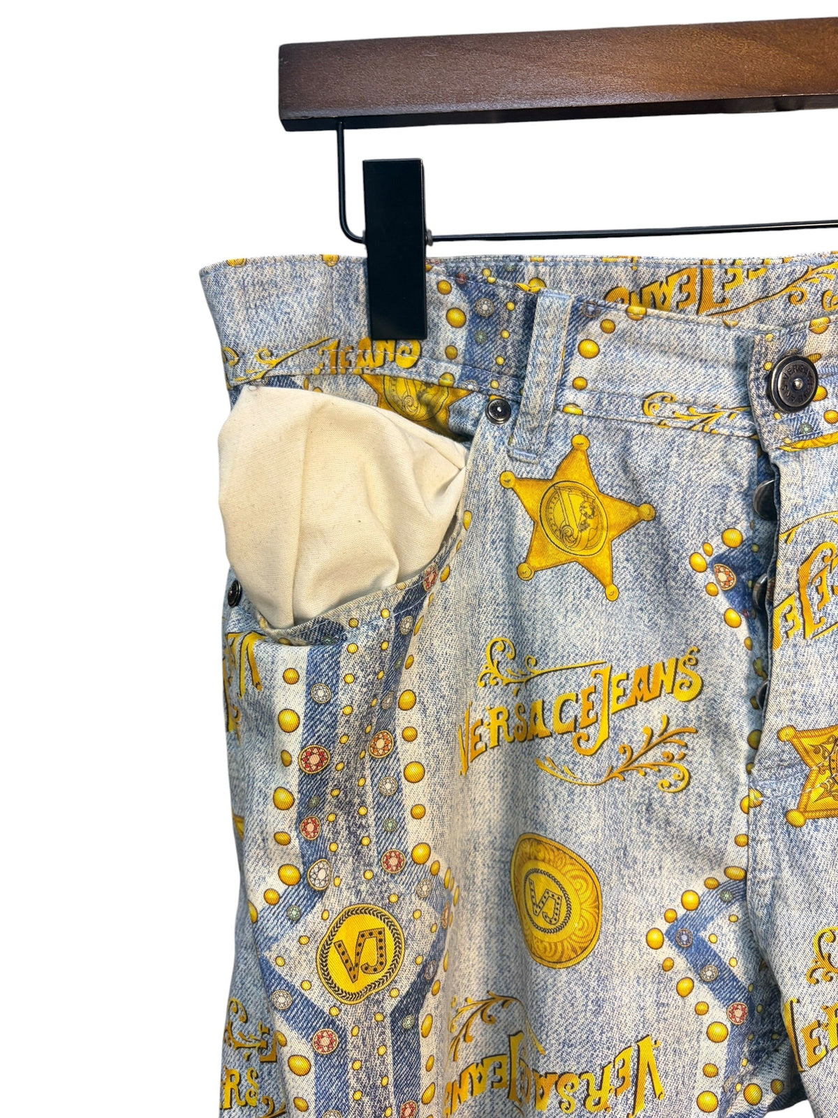Versace Blue Logo Print Denim Jeans