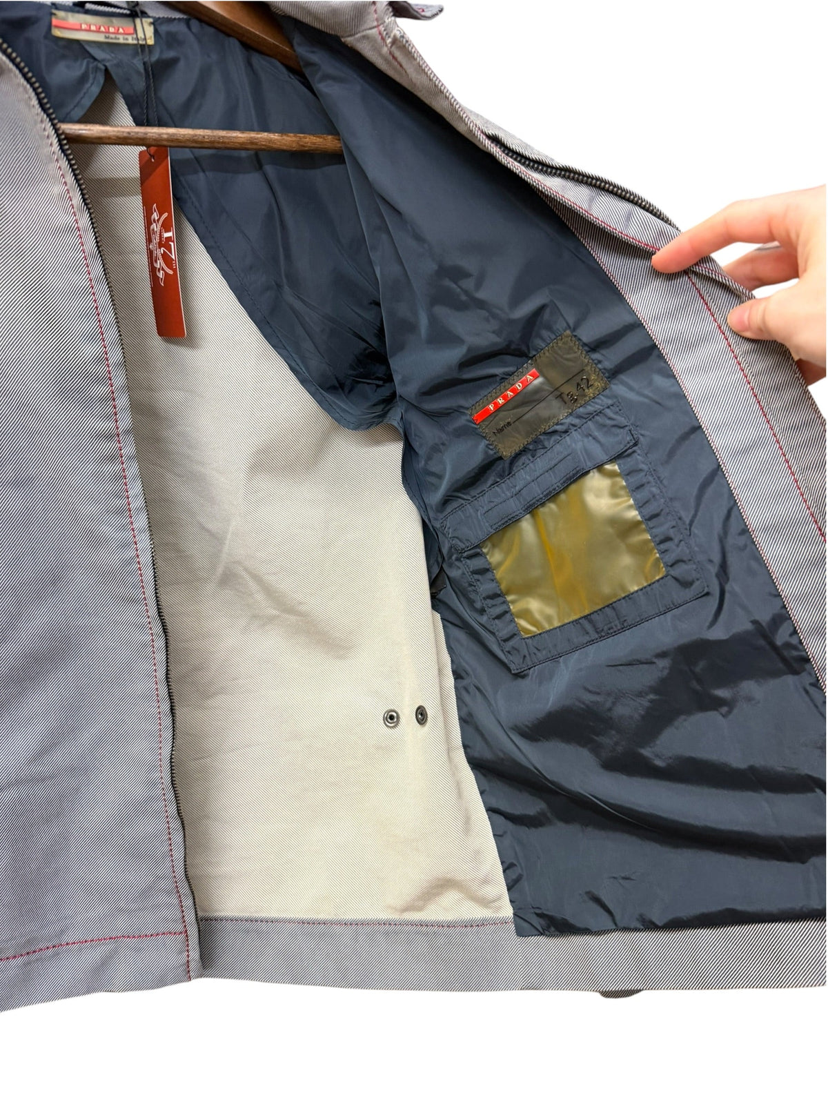 Prada Vintage Blue Striped Canvas Zip Up Collared Jacket