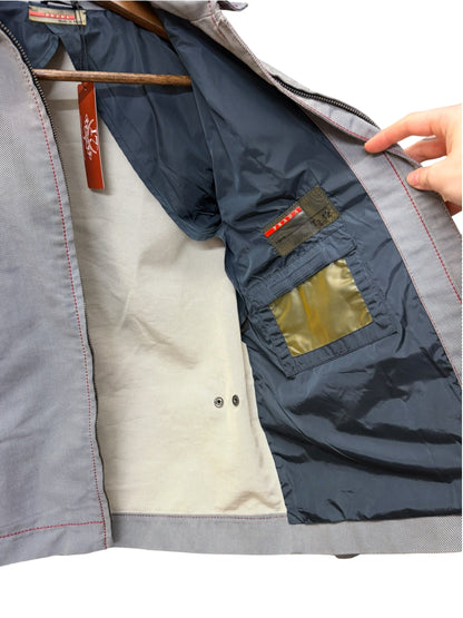 Prada Vintage Blue Striped Canvas Zip Up Collared Jacket