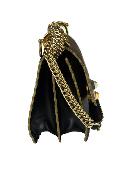 Fendi Black Leather Kan I Scallop Edge Flap Bag