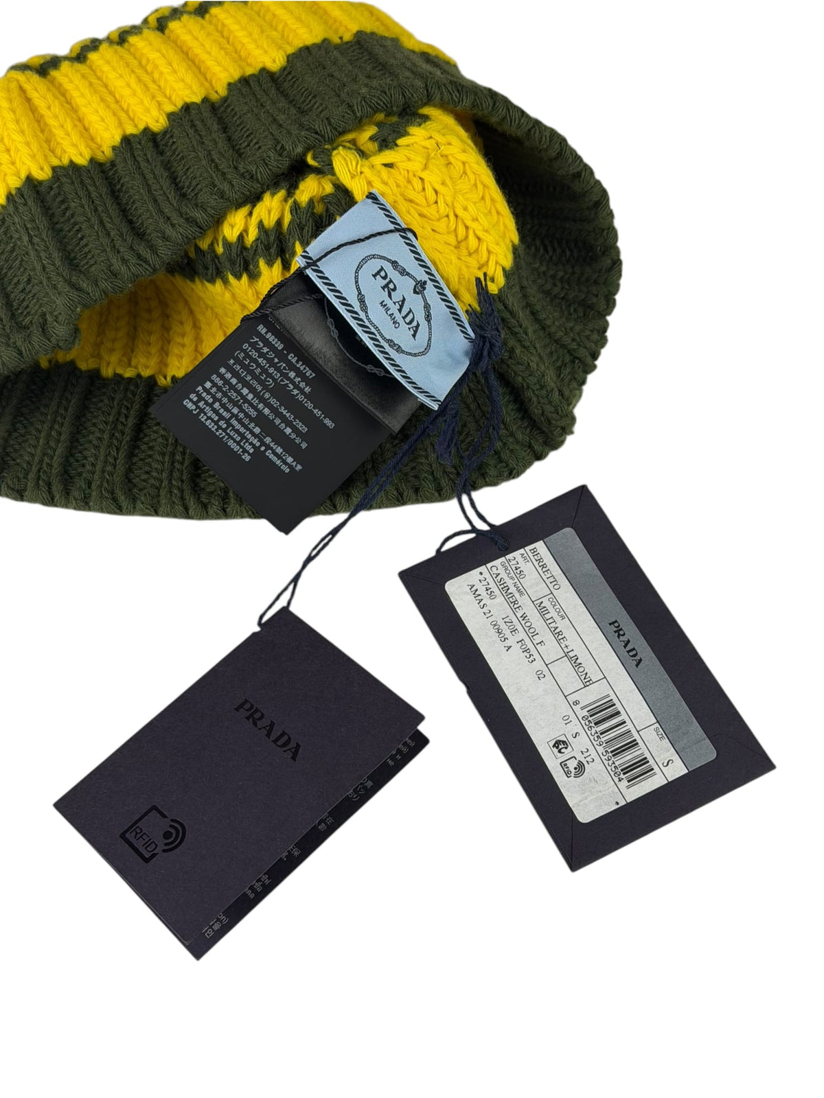 Prada Militare/Limone Cashmere Wool Beanie