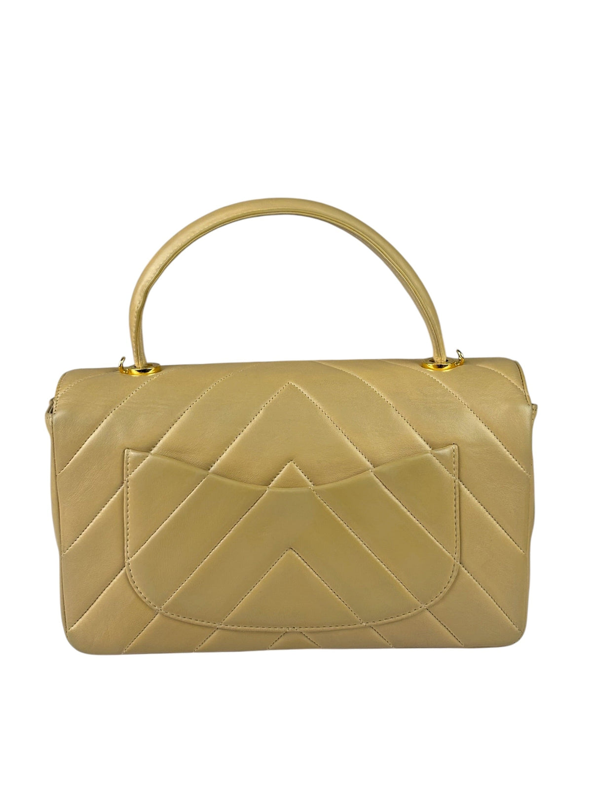 Chanel Vintage Beige Lambskin Chevron Coco Handle Flap Two-Way Bag 1991