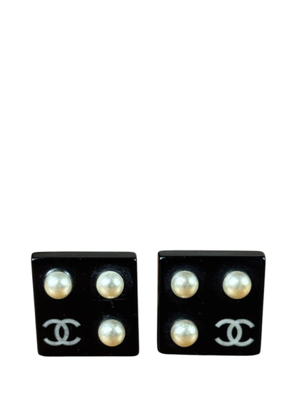 Chanel Black Resin FauxPearl Clip-On Earings