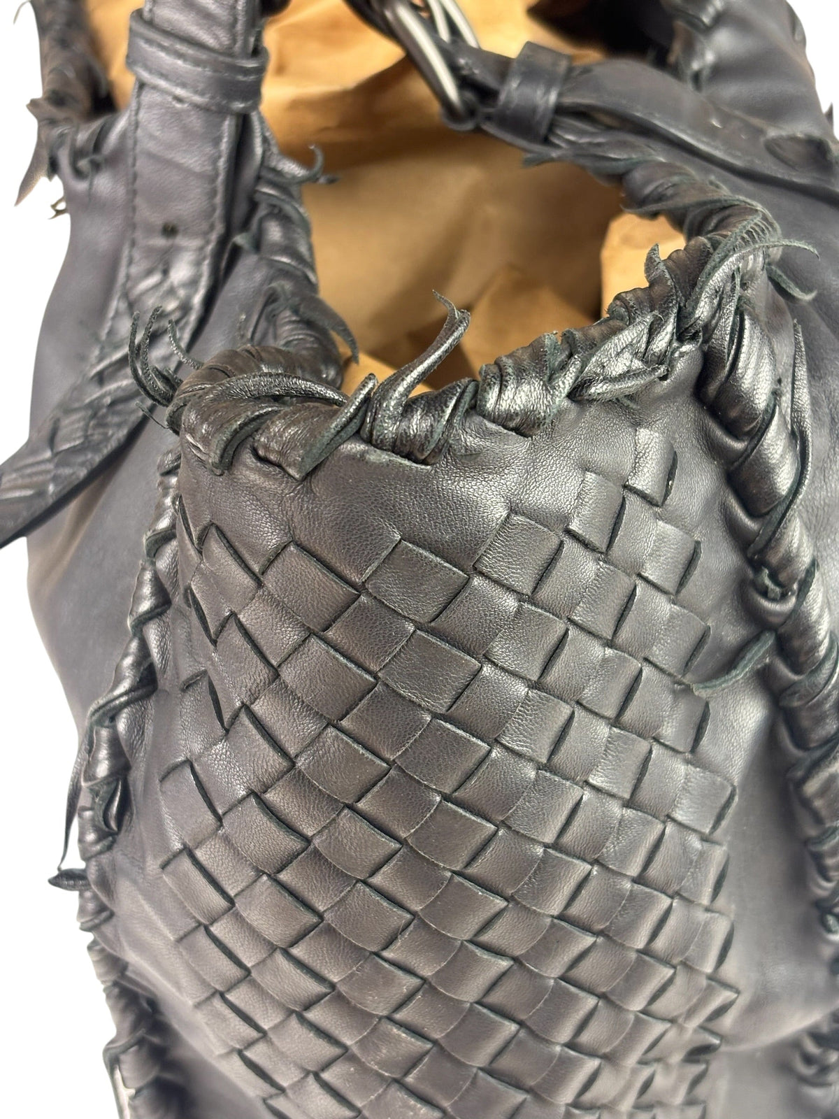 Bottega Veneta Black Intrecciato Fringe Shoulder Bag