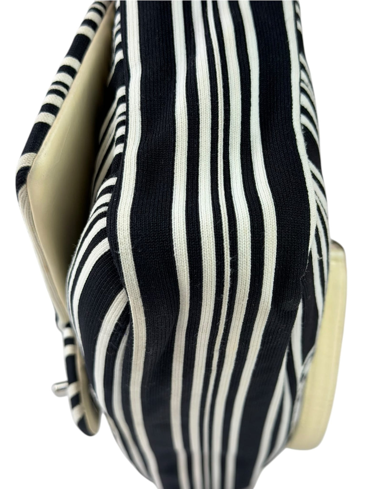 Chanel Black/White Leather Trim/Cloth Venise Biarritz Flap Bag 2019