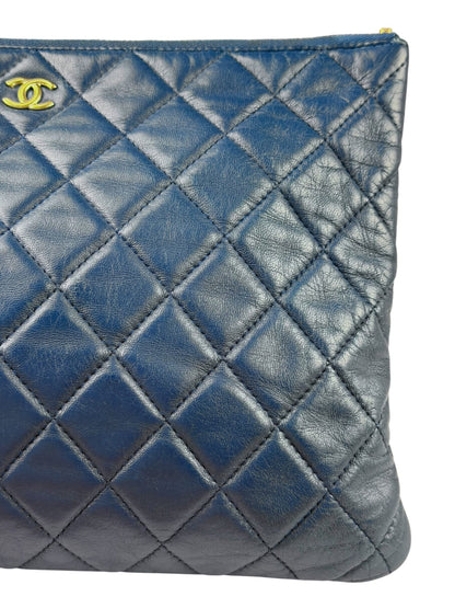 Chanel Blue Quilted Leather O-Case Zipped Pouch 2017