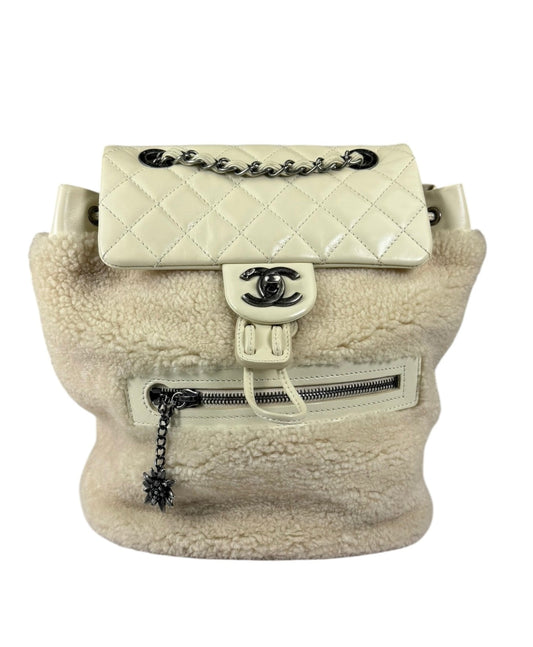 Chanel Cream Quilted Shearling Mountain Paris-Salzburg Small Backpack 2015