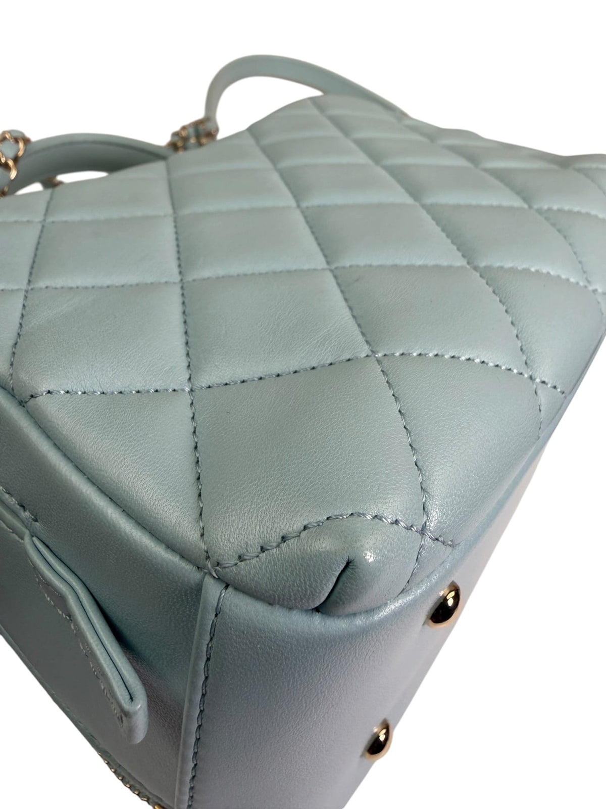 Chanel Light Blue Quilted Lambskin Top Handle Vanity Case 2019