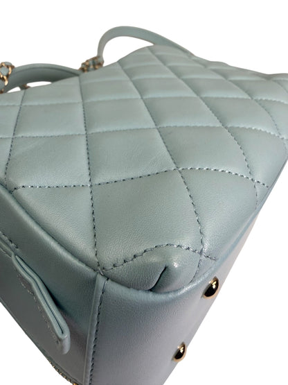 Chanel Light Blue Quilted Lambskin Top Handle Vanity Case 2019