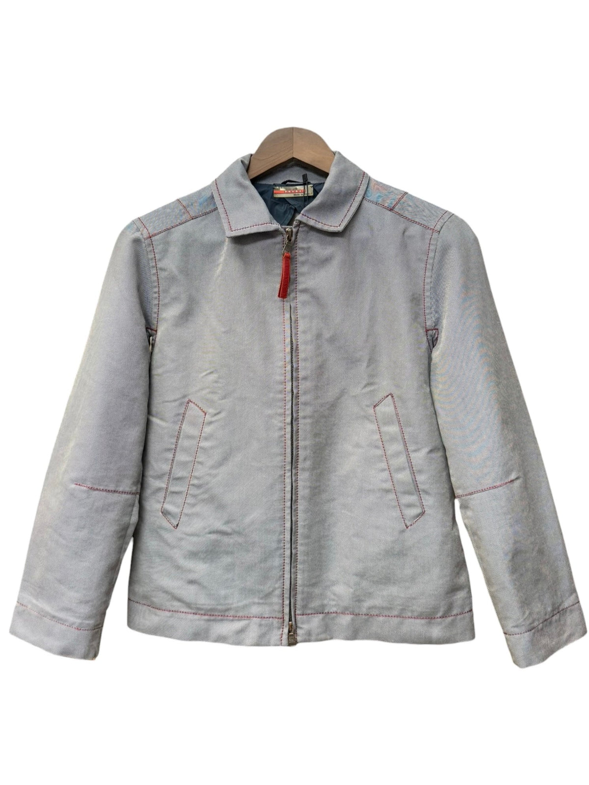 Prada Vintage Blue Striped Canvas Zip Up Collared Jacket