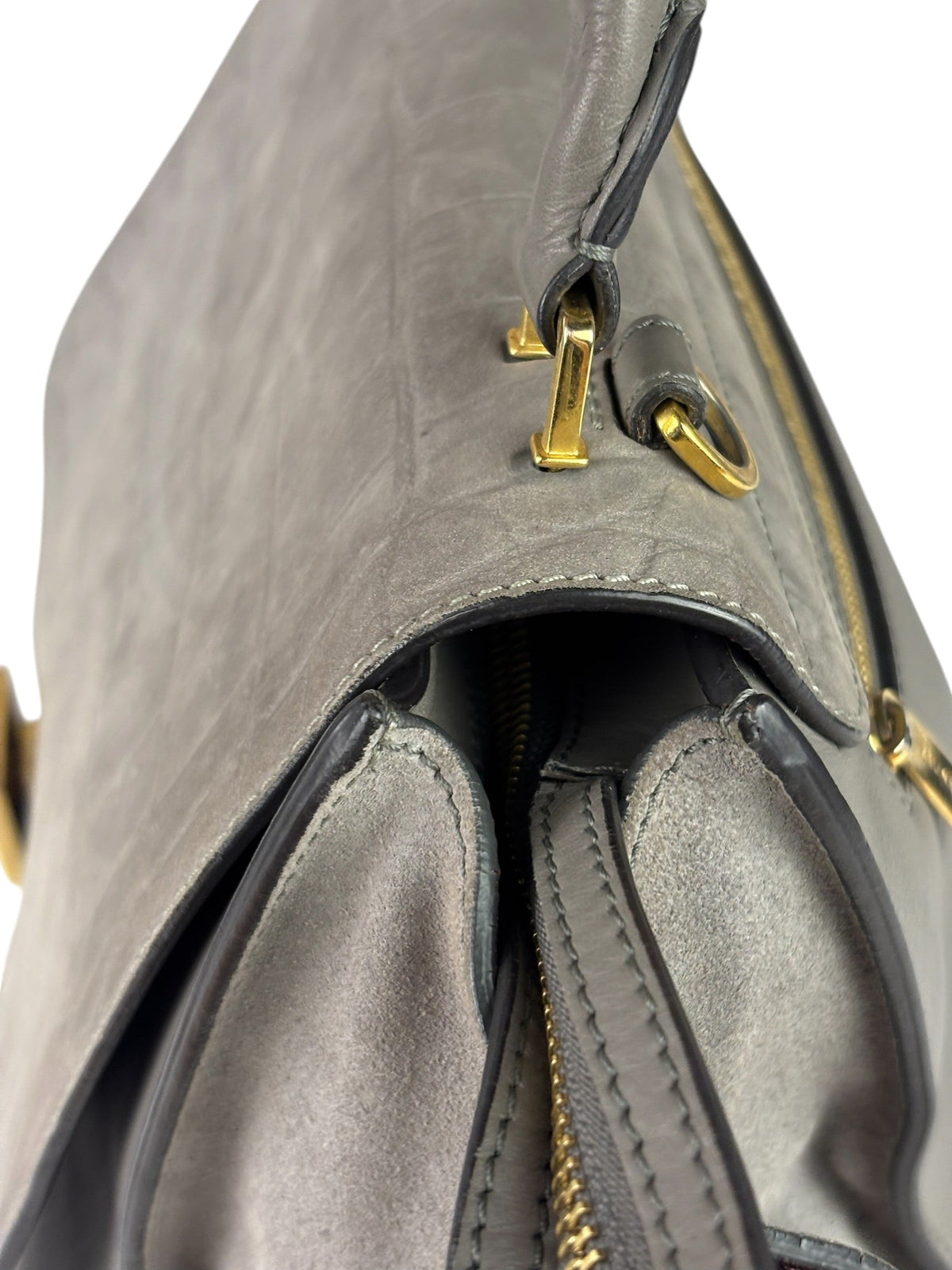 Celine Grey Suede/Leather Crocodile Embossed Trapeze Two-Way Bag