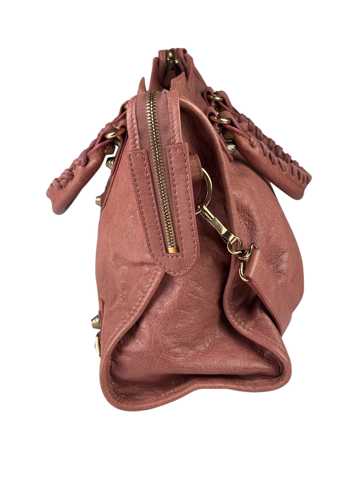 Balenciaga Muted Pink Leather Moto Classic City Bag